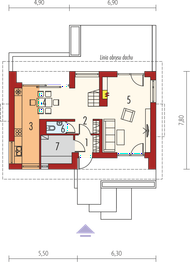 Projekt domu E11 III economic - rzut parteru, dom liczy 3 pokoje, 2 łazienki i wc