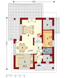Projekt domu Filip (Energo) - rzut parteru, dom liczy 4 pokoje, 2 łazienki i wc