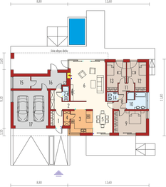 Projekt domu EX 11 G2 soft (wersja B) - rzut parteru, dom liczy 3 pokoje, 3 łazienki i wc