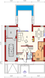 Projekt domu EX 9 G1 soft (wersja A) - rzut parteru, dom liczy 4 pokoje, 3 łazienki i wc
