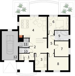 Projekt domu Asyria P - rzut parteru, dom liczy 3 pokoje, 2 łazienki i wc