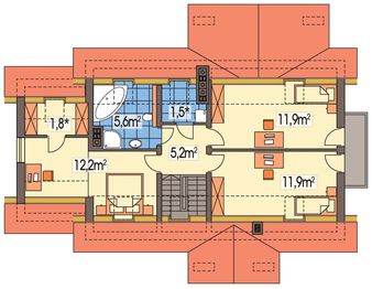 Poddasze projektu - Aston 2 wersja AP pojedynczy garaż z boku i piwnica paliwo stałe