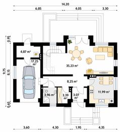 Projekt domu Szafran 6 - rzut parteru, dom liczy 3 pokoje, 2 łazienki i wc