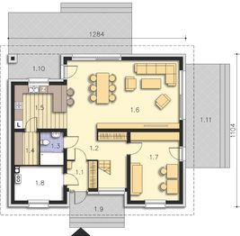 Projekt domu Rodez DCP328 - rzut parteru, dom liczy 4 pokoje, 2 łazienki i wc