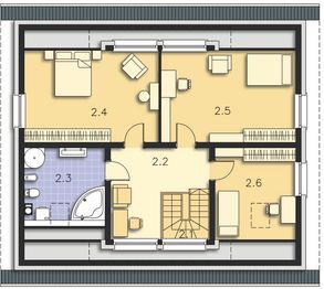 Projekt domu Rodez DCP328 - rzut poddasza, dom liczy 4 pokoje, 2 łazienki i wc