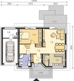 Projekt domu Fulton II LMP342a - rzut parteru, dom liczy 4 pokoje, 2 łazienki i wc
