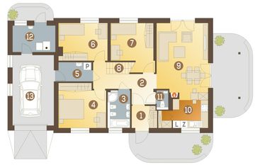 Projekt domu Hirek z garażem 1-st. [A] - rzut parteru, dom liczy 3 pokoje, 2 łazienki i wc