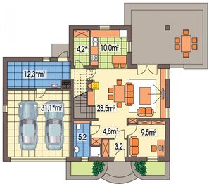 Parter projektu - Aida wersja D podwójny gar. i pokój nad garażem paliwo stałe