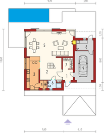 Projekt domu Markus G1 - rzut parteru, dom liczy 3 pokoje, 2 łazienki i wc