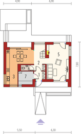 Projekt domu E11 II economic - rzut parteru, dom liczy 3 pokoje, 2 łazienki i wc