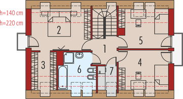 Projekt domu E11 II economic - rzut poddasza, dom liczy 3 pokoje, 2 łazienki i wc