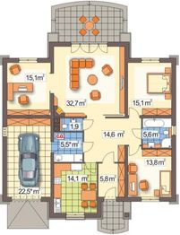 Parter projektu - Mila 4 wersja A z pojedynczym garażem paliwo stałe