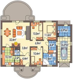 Parter projektu - Sielanka 100 MDM wersja A z pojedynczym garażem paliwo stałe