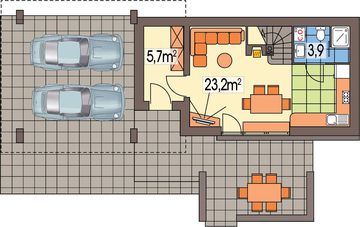 Parter projektu - Jacek wersja B z wiatą na 2 auta paliwo stałe