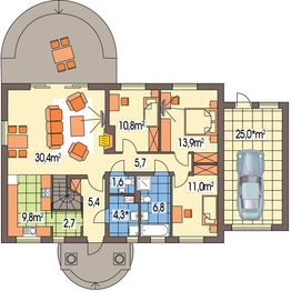 Parter projektu - Gienia 2 klasyk wersja B pojedynczy garaż paliwo stałe