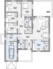 Parter projektu - Ambrozja 2 wersja B z poddaszem do adaptacji z pojedynczym garażem paliwo stałe