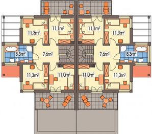 Piętro 1 projektu - Willa Słoneczna bliźniak paliwo stałe