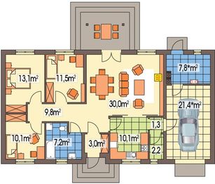 Parter projektu - Nina 2 plus wersja C poj. garaż i kotłownia paliwo stałe