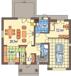 Parter projektu - Hiacynt wersja C plus z pojedynczym garażem paliwo stałe