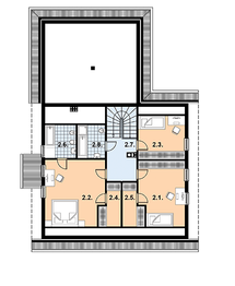 Projekt domu L-78 Dom lisia - z bali - rzut poddasza, dom liczy 4 pokoje, 3 łazienki i wc