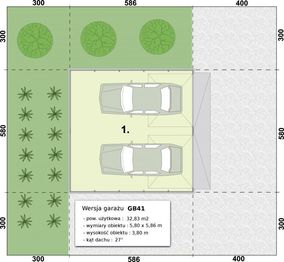 Parter projektu - GB41 projekt garażu blaszanego dwustanowiskowego