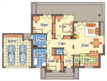 Parter projektu - Alabama wersja D z podwójnym garażem paliwo stałe