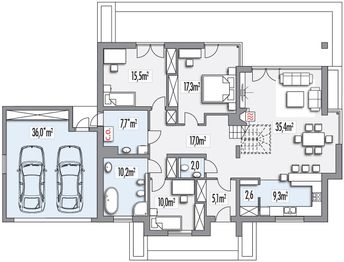 Parter projektu - Alabama 2 wersja D z podwójnym garażem paliwo stałe