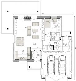 Projekt domu DN 052 - rzut parteru, dom liczy 5 pokoje, 3 łazienki i wc