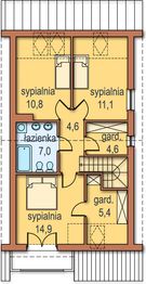Projekt domu Ester - rzut poddasza, dom liczy 3 pokoje, 2 łazienki i wc