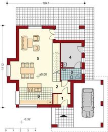 Projekt domu Ron (Energo) - rzut parteru, dom liczy 3 pokoje, 2 łazienki i wc