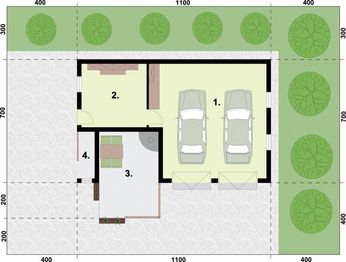 Parter projektu - G321 garaż dwustanowiskowy z pomieszczeniem gospodarczym i altaną