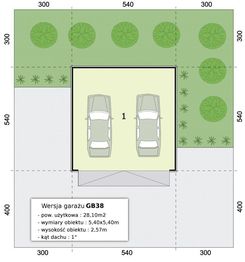 Parter projektu - GB38 projekt garażu blaszanego dwustanowiskowego