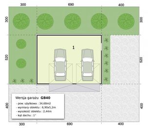 Parter projektu - GB40 projekt garażu blaszanego dwustanowiskowego