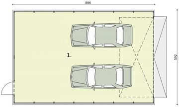 Parter projektu - GB24 projekt garażu blaszanego dwustanowiskowego.