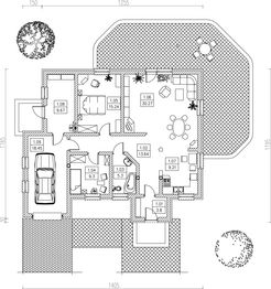 Projekt domu Adu - rzut parteru, dom liczy 2 pokoje, 1 łazienki i wc