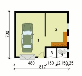 Projekt budynku gospodarczego G117 budynek gospodarczy - rzut parteru, dom liczy 0 pokoje, 0 łazienki i wc
