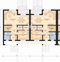 Projekt domu APS 210 - rzut parteru, dom liczy 3 pokoje, 2 łazienki i wc