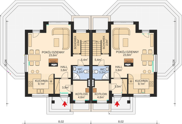 Projekt domu APS 137 - rzut parteru, dom liczy 2 pokoje, 2 łazienki i wc