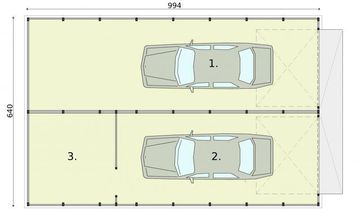 Parter projektu - GB26 projekt garażu blaszanego dwustanowiskowego z pomieszczeniem gosp.