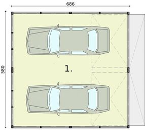 Parter projektu - GB32 projekt garażu blaszanego dwustanowiskowego