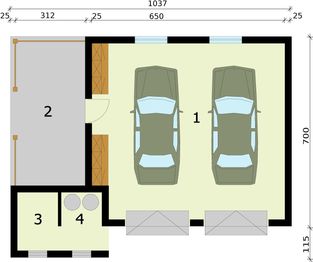 Parter projektu - G287 garaż dwustanowiskowy z pomieszczeniem gospodarczym