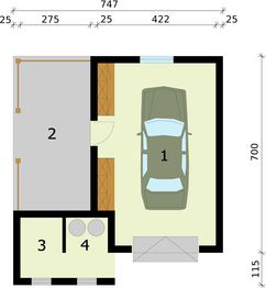 Parter projektu - G288 garaż jednostanowiskowy z wiatą rekreacyjną