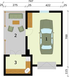 Parter projektu - G290 garaż jednostanowiskowy z pomieszczeniem gospodarczym i weranda