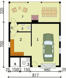 Parter projektu - G122 garaż jednostanowiskowy z werandą