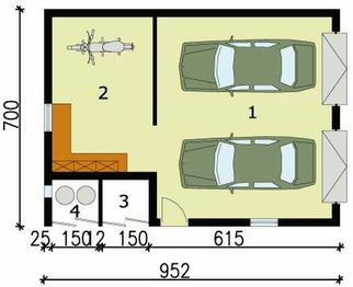 Parter projektu - G133 garaż dwustanowiskowy z pomieszczeniem gospodarczym
