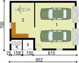 Parter projektu - G134 garaż dwustanowiskowy z pomieszczeniem gospodarczym