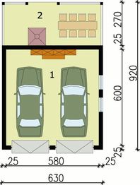 Parter projektu - G36 garaż dwustanowiskowy z werandą