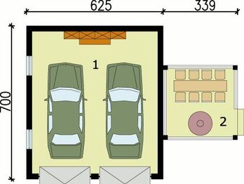 Projekt garażu G63 garaż dwustanowiskowy - rzut parteru, dom liczy 0 pokoje, 0 łazienki i wc