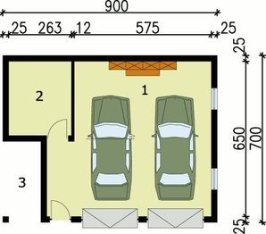 Parter projektu - G33 garaż dwustanowiskowy z pomieszczeniem gospodarczym
