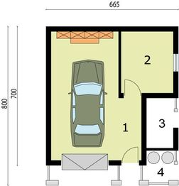 Parter projektu - G21A garaż jednostanowiskowy z pomieszczeniami gospodarczymi